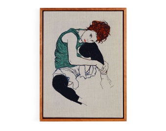 Egon Schiele Embroidery Art / Hand embroidery / Wall Art / Framed Embroidery / 9 in. x 12 in / 24 cm x 32 cm / MADE TO ORDER