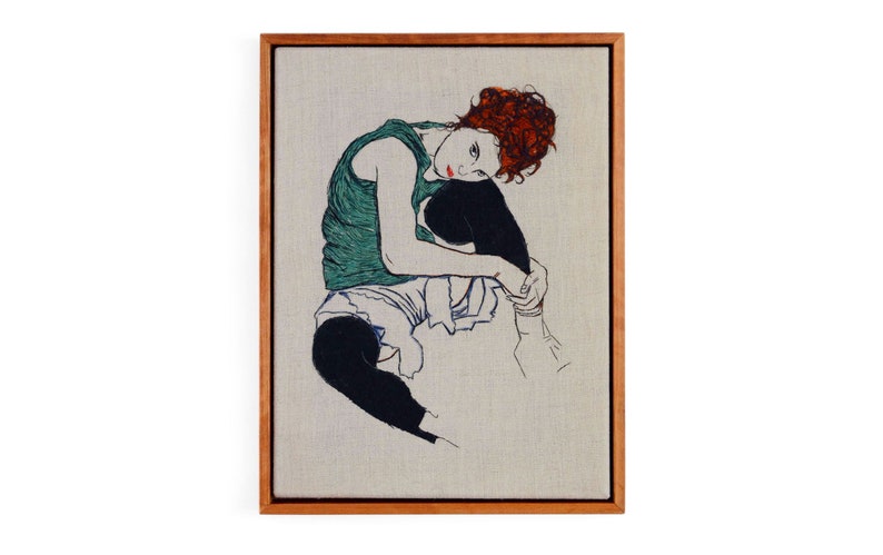 Egon Schiele Embroidery Art / Hand embroidery / Wall Art / Framed Embroidery / 9 in. x 12 in / 24 cm x 32 cm / MADE TO ORDER imagem 1