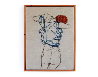 Egon Schiele Embroidery Art / Hand embroidery / Wall Art / Framed Embroidery / 9 in. x 12 in / 24 cm x 32 cm /MADE TO ORDER