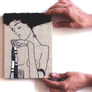 Egon Schiele Embroidery Art / Hand embroidery / Wall Art / Small Embroidery / 6 in. x 8 in / 15 cm x 20 cm image 2