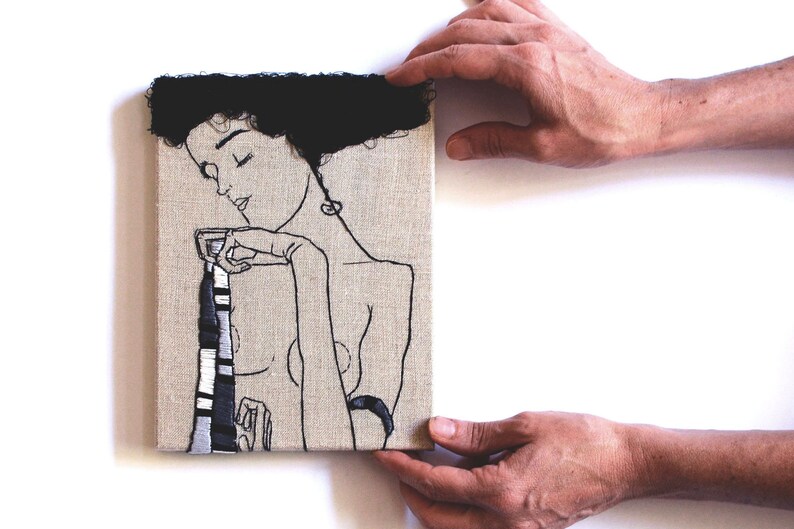 Egon Schiele Embroidery Art / Hand embroidery / Wall Art / Small Embroidery / 6 in. x 8 in / 15 cm x 20 cm image 2