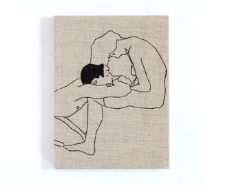 Egon Schiele Couple Embroidery Art / Hand embroidery / Wall Art / Small Embroidery / 6 in. x 8 in / 15 cm x 20 cm