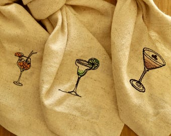 Embroidered Cotton-Linen Napkins - Set of 6 - Cocktail Design