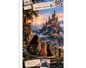 Cartão-postal Diário de Aventuras — Castelo Escondido | Impressão de Arte Fantástica