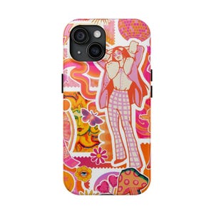 Retro Psychedelic Phone Case 70s Groovy Aesthetic Tough Case  Funky Vintage Protective Cover Collage phonecase case Girly trendy design