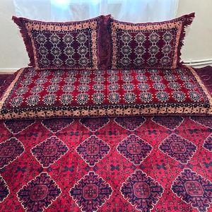 Velvet Afghan Toshak Floor Sofa Cover Set: Arabic Moroccan Design