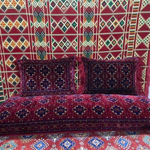Velvet Afghan Toshak Floor Sofa Cover Set: 2 Pillow Covers Included