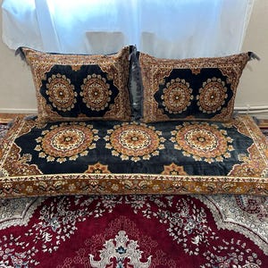 Set of 1 floor sofa cover + 2 double side pillows covers Afghan tohsak, Arabic Moroccan , gift for new afghan couple (cover only 3pcs)