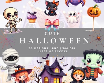 Halloween Cliparts, niedliche Geister, Kürbisse, Fledermäuse gruselige digitale Aufkleber, transparente DIY PNG ClipArt Symbol Scrapbook, Einladungen, Journals