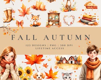 Fall Autumn Clipart, Autumn Watercolor Clipart, Digital Stickers, DIY art & crafts, Fall Season Collection, Cozy illustration, PNG, 300 DPI