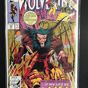 Puede incluir: Cómic Marvel Comics Wolverine #49. La portada presenta a Wolverine con una expresión feroz, garras extendidas, y el texto "The Journey Continues! If My Life Be A Lie!". Incluye a Jean Grey y al Profesor.