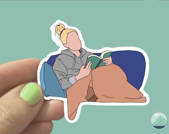 Blonde Book Girl Bookworm Hand-drawn Water-resistant Sticker