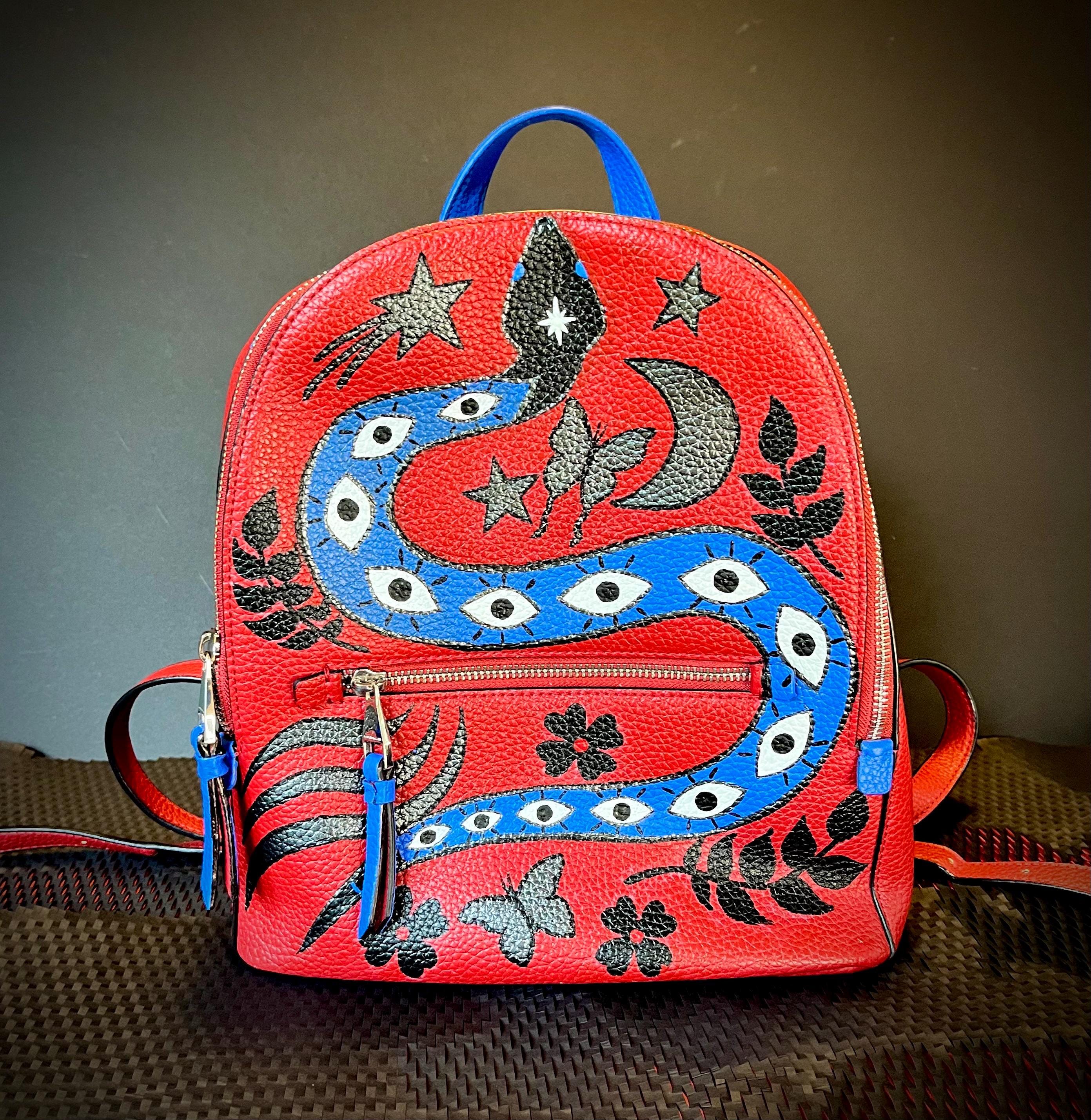 1998 Leather Backpack Hand Painted Knapsack Purse Designer Handmade maxresdefault.jpg main image 2