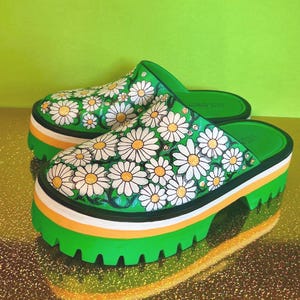 Green Darling Daisy Hand-Painted Clogs