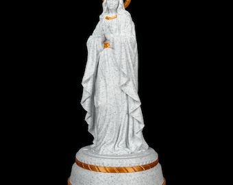 Lighted Virgin Mary Statue, Marble Finish, Gold Accents, Catholic Altar Décor