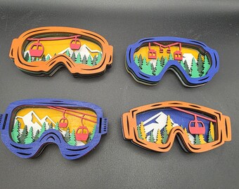 18"- 3D wood mountain scene/ Ski lift layered wooden wall art