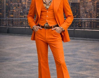 Men's Orange 3-Piece Gatsby Suit, Retro 1920s Style Formal Wear