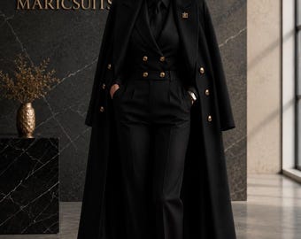 Black Tailored Pantsuit Set, Elegant Office Wear, Formal Business Suit