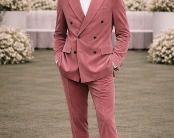 Pink Velvet Double Breasted Suit for Men | Luxury Designer Formal Wear