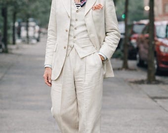 Vintage 1920s Linen 3 Piece Suit, Gatsby Wedding Formal Wear