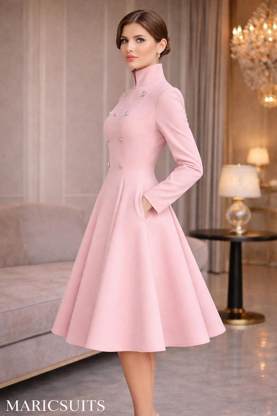 shades of pink formal dresses Blush Fit and Flare Coat Dress: Vintage Style Party Gown atf-oc-01.22.25