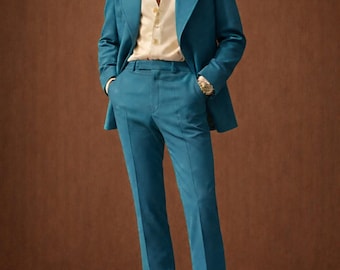 Blauwgroen tweedelig kostuum, vintage stijl bruiloft galajurken