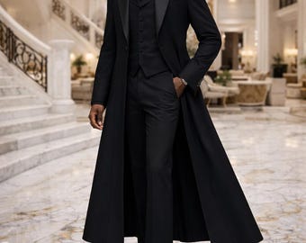 Men's Black Tailcoat Suit: Victorian Style Wedding Formal Wear By Maricsuits