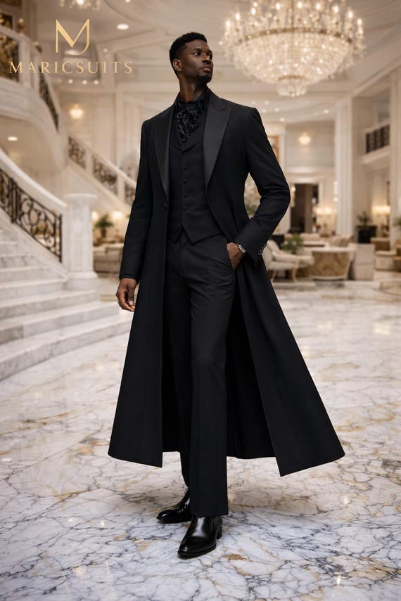 Men's Black Tailcoat Suit: Victorian Style Wedding Formal Wear By Maricsuits