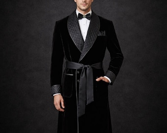 Luxury Velvet Smoking Jacket Men, Black Tuxedo Robe, Groom Wedding Suit, Formal Evening Wear, Custom Made Mens Suit by  Maricsuits