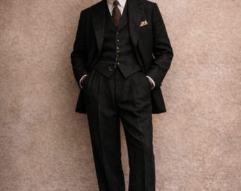 Vintage 3-delig linnen herenpak, retro herenbruiloftsoutfit van Maricssuits