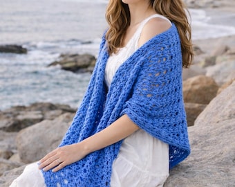 Azure Drift Lace Wrap Crochet Pattern PDF, Lightweight Shawl, Beginner Friendly Summer Layering Design