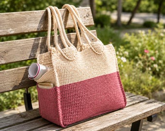 Two Tone Crochet Tote Bag Pattern, Everyday Shoulder Bag PDF