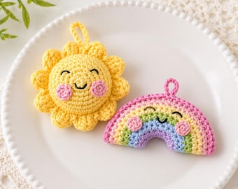 Crochet Sun and Rainbow Charms Pattern, Mini Amigurumi PDF (Digital Download)