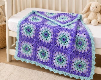 Pastel Granny Square Crochet Blanket Pattern, Baby Nursery Afghan (PDF)