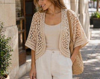 Coastal Shell Shrug Crochet Pattern PDF, Summer Bolero, Womens Lace Cardigan, Boho Crochet Layer