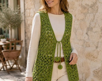 Willow Shell Crochet Vest Pattern, Open Front Lace Summer Layering (PDF Pattern)