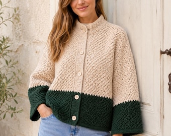 Chunky Color Block Women's Crochet Jacket Pattern (PDF Download)
