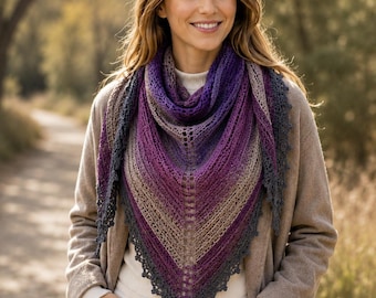 Dusky Gradient Triangle Shawl Crochet Pattern, Lace Wrap (Digital PDF)