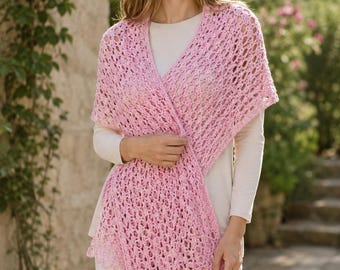 Soft Pink Lace Women's Crochet Shawl Pattern, Lightweight Wrap PDF