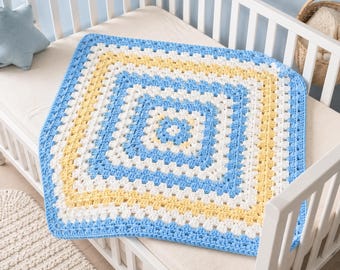 Chunky Granny Baby Blanket Crochet Pattern, Center Start Square Nursery Afghan PDF