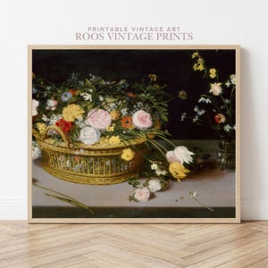Jan Brueghel Flowers in Basket Print, Vintage Floral Wall Art, Dutch Still Life Painting, Botanical Decor, Antique Flower, Digital Download