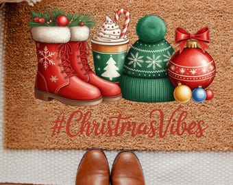 Christmas Vibes Doormat, Holiday Welcome Mat, Festive Christmas Door Mat, Front Porch Decor, Winter Entryway Rug, Merry Christmas Decoration