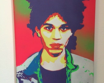 James Daniel Sundquist Original Handcut Stencil Painting UV Neon Jimi Hendrix by Jessica Pope