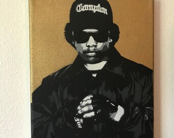 Eazy-E Original Hand Cut Stencil Painting Straight Outta Compton by Jessica Pope