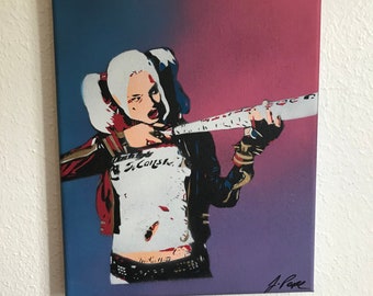 Suicide Squad 5 Layer Handcut Harley Quinn Stencil Painting by Jessica Pope - 8" x 10" Canvas