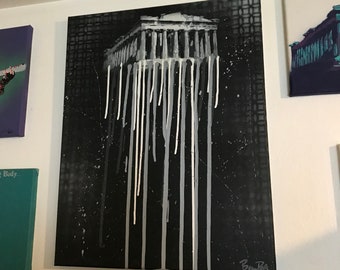 Beau Pope - Parthenon Original Stencil Painting with Drips & Splatter on Canvas - Spray Paint Graffiti