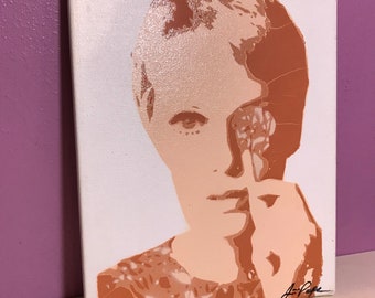Mia Farrow Original Hand Cut Stencil Portrait Painting Spray Art Aerosal Paints