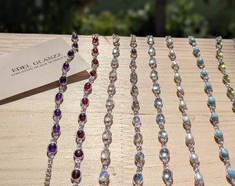 Bracciale artigianale in argento sterling 925 con pietre preziose incastonate a castone – Stile minimalista per tutti i giorni