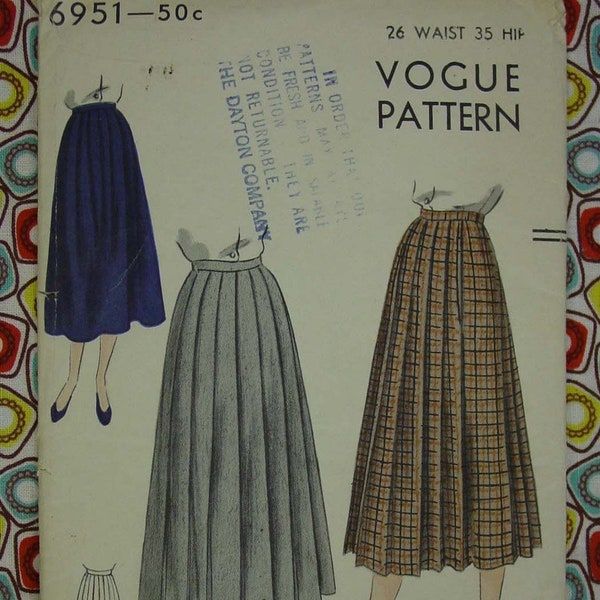 Vintage Pattern 1950's Vogue Skirt Sz. 26 Waist