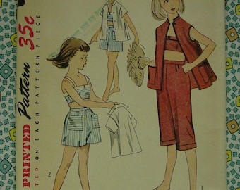 Vintage Pattern 1953 Simplicity No.4317 Girls Shorts Jacket, Bra, Pedal Pushers Sz.10 Uncut